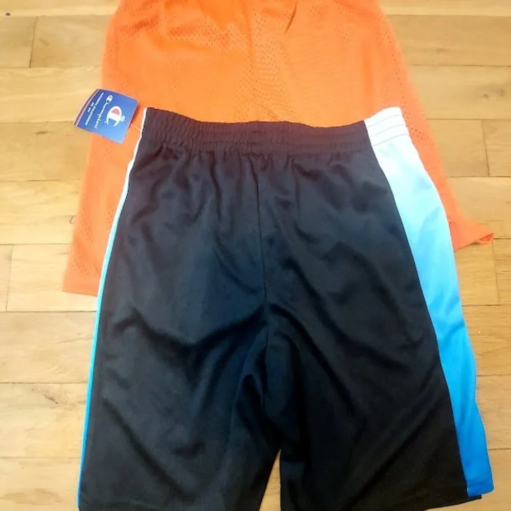2 Pair Champion Boys Authentic Athleticwear Basketball Shorts L New Black/Orange
